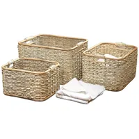 Dekoleidenschaft Aufbewahrungskorb aus Rattan und Schilfstroh, mittel, 40x30x23 cm, Schrankkorb, Regalkorb, Wäschekorb ...
