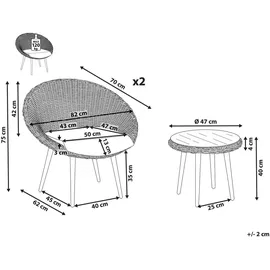 Beliani Gartenmöbel Set Natürlich 2-Sitzer Rattan Stahlgestell Runder Tisch Sicherheitsglas Inkl. Auflagen in Hellbeige Terrasse Outdoor Modern - Gr.: onesize