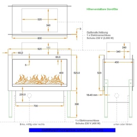 Muenkel design e-tunnel PRO pure 800 [Opti-myst Elektrokamineinsatz]: Wasserleitung - Ohne Glasscheibe - 2.000 Watt Heizleistung - Kieswanne Schwar...