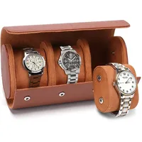 Editbar Uhrenbox mit 3 Fächern, Uhrengehäuse Uhrenbox Organizer für Herren, Reisebox, Uhren Aufbewahrung mit Herausnehmbaren Uhrenkissen, Premium Luxus Pu Travel Watch Case für Ihre Liebsten (Braun)