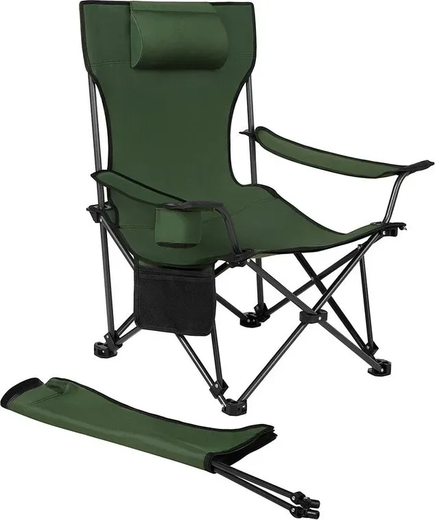 WOLTU Ultraleichter Klappstuhl für Camping und Angeln, mit Rückenlehne, Fußstütze, Getränkehalter, Aufbewahrungstasche, Sonnenfunktion, Oxford-Gewebe, 150 kg Tragkraft, Grün