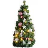 EGLO Künstlicher Weihnachtsbaum 65 cm für innen, Deko-Tannenbaum mit LED-Beleuchtung und Weihnachtskugeln in Rosa und Silber, mit Timer, warmweiß, batteriebetriebener Kunstbaum