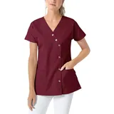 CLINIC DRESS Kasack für Damen V-Ausschnitt Druckknopfleiste für Krankenpflege und Altenpflege 50% Baumwolle 95 Grad Wäsche Bordeaux 34 - 34