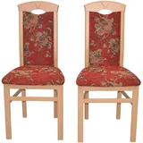 Kuechenstuhl Set Blumenmuster in Rot Buchefarben (2er Set)