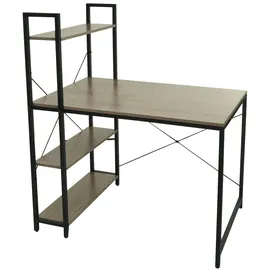 Mendler Schreibtisch mit Regal HWC-K81, Laptoptisch Bürotisch Arbeitstisch, 100x60cm Metall MDF ~ grau-braun