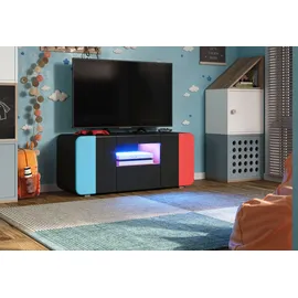 INOSIGN trendteam smart living - Level Up - TV-Schrank - Schwarz/Rot/Blau - Gaming-Lowboard passend für z.B. Nintendo Switch - (BxHxT) 115 x 49 x 42 cm - Mit LED-Spot BLAU, 4er-Set