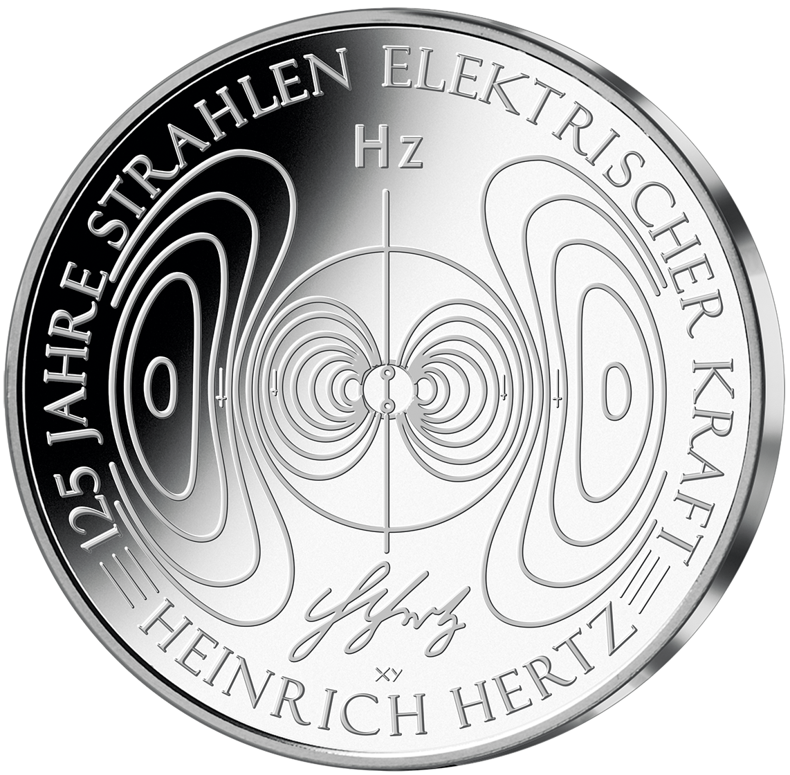 Die deutsche 10 Euro Gedenkmünze "125 Jahre Strahlen elektrischer Kraft - Heinrich Hertz" in "Stempelglanz" (st)