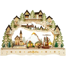 SIKORA LB46 beleuchteter LED XL Holz Schwibbogen Berg-WEIHNACHTSDORF mit drehender Pyramide inklusive Trafo