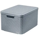 Curver Rattan Style Aufbewahrungsbox mit Deckel, Aufbewahrungskorb, Kunststoff, Aus Recyclingmaterial in mindestens 70% (Hellgrau, L: 44,5 x 33 x 24,8 cm)