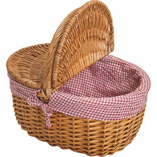 1.02 Picknickkorb mit Deckel aus Weide - rot/weißer Stoff