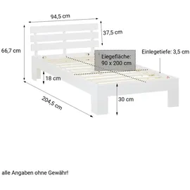 Homestyle4u Holzbett 90x200 mit Lattenrost in Weiß 2190