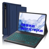 JADEMALL Tastatur Hülle für Samsung Galaxy Tab S8 Plus/S7 Fe/S7 Plus 12,4 Zoll 2021, Magnetisch QWERTZ Deutsch Beleuchtete Bluetooth Tastatur mit Hülle für Samsung Tab S7 Plus/Tab S7 FE (Dunkelblau)