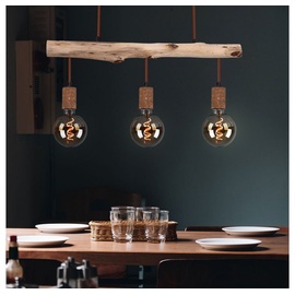ETC Shop Vintage Design Decken Pendel Lampe rost Filament Holz Hänge Leuchte im Set inkl. LED Leuchtmittel