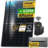 EPP.Solar® 1760W Balkonkraftwerk Komplett Steckdose mit ANKER SOLIX E1600 PRO Speicher inkl. 800W integrietem Wechselrichter mit 4x440W Bifaziale Glas/Glas n-Type Balkonkraftwerk Speicher