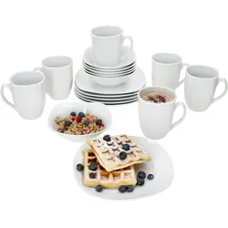 18tlg Frühstücksset Lotta weiß Porzellan 6 Personen kleine Teller Kaffeebecher