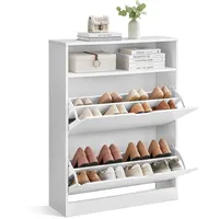 VASAGLE Schuhschrank, Weiß, 24x102x80 cm, Garderobe, Schuhaufbewahrung, Schuhkipper