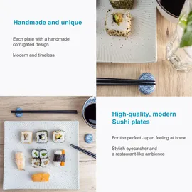 Intirilife Sushi Platte Servier Teller aus Porzellan 26 x 23.4 x 3.8 cm in Weiß | Gr.: onesize