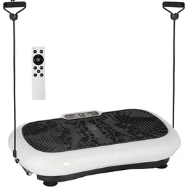 Homcom Vibrationsplatte mit 2 Fitnessbändern 99 Vibrationsstufen 120 kg Belastbarkeit Rüttelplatte Fitnessgeräte für Ganzkörpertraining zu Hause mit LCD-Anzeige 200W 73 x 40 x 13cm Weiß+Schwarz