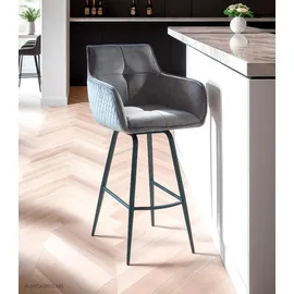 Home4You Barhocker 2er Set, Grau - H 106 cm - Samtbezug - Metallgestell - 360 Grad drehbar - 2er Set