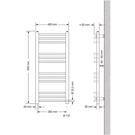 luxebath Badheizkörper 400 x 800 mm 600 W anthrazit gebogen mit Seitenanschluss