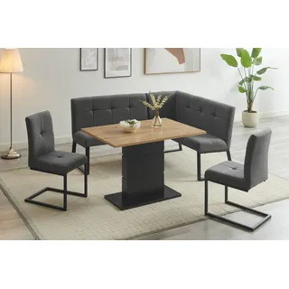 OTTO home Eckbankgruppe OTTO HOME "Geranie, Sitzgruppe, Eckbank inkl. Stauraum, Esstisch, 2 Freischwinger", grau, B:180cm H:80,5cm T:61,5cm, MDF, Metall, Polyester, Sitzmöbel-Sets, Eckbankgruppe, mit und ohne Stauraum wählbar