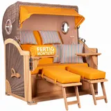 Mr. Deko Strandkorb Baltikum Bullauge Teak PE Grey Dessin 586)