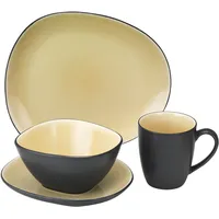 VAN WELL 16tlg. Kombi-Set Elements Creme 4Pers. Steingut Becher
