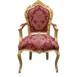 Casa Padrino Barock Esszimmer Stuhl Bordeaux Muster / Gold mit Armlehnen - Limited Edition