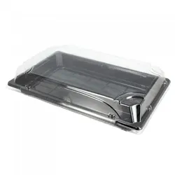 PuntoQPack 500 Stk. Recycelbare PS-Sushi-Schalen mit Anti-Beschlag-Deckel (21,5x13,5x4,5cm) Ref TPSUSHI5
