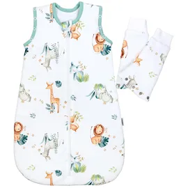 TupTam Schlafsack Baby 2.5 TOG Ganzjahresschlafsack mit abnehmbaren Ärmeln, Farbe: safari (löwe, giraffe, elefant), Größe: 80-86 - 80-86