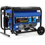 Eberth 2200 Watt Notstromaggregat Stromerzeuger Stromaggregat mit Fahrwerk, 5,5 PS Benzinmotor, 4-Takt, 1-Phase, 2x 230V, 1x 12v, automatischer Voltregler Avr, Ölmangelsicherung, Tankanzeige