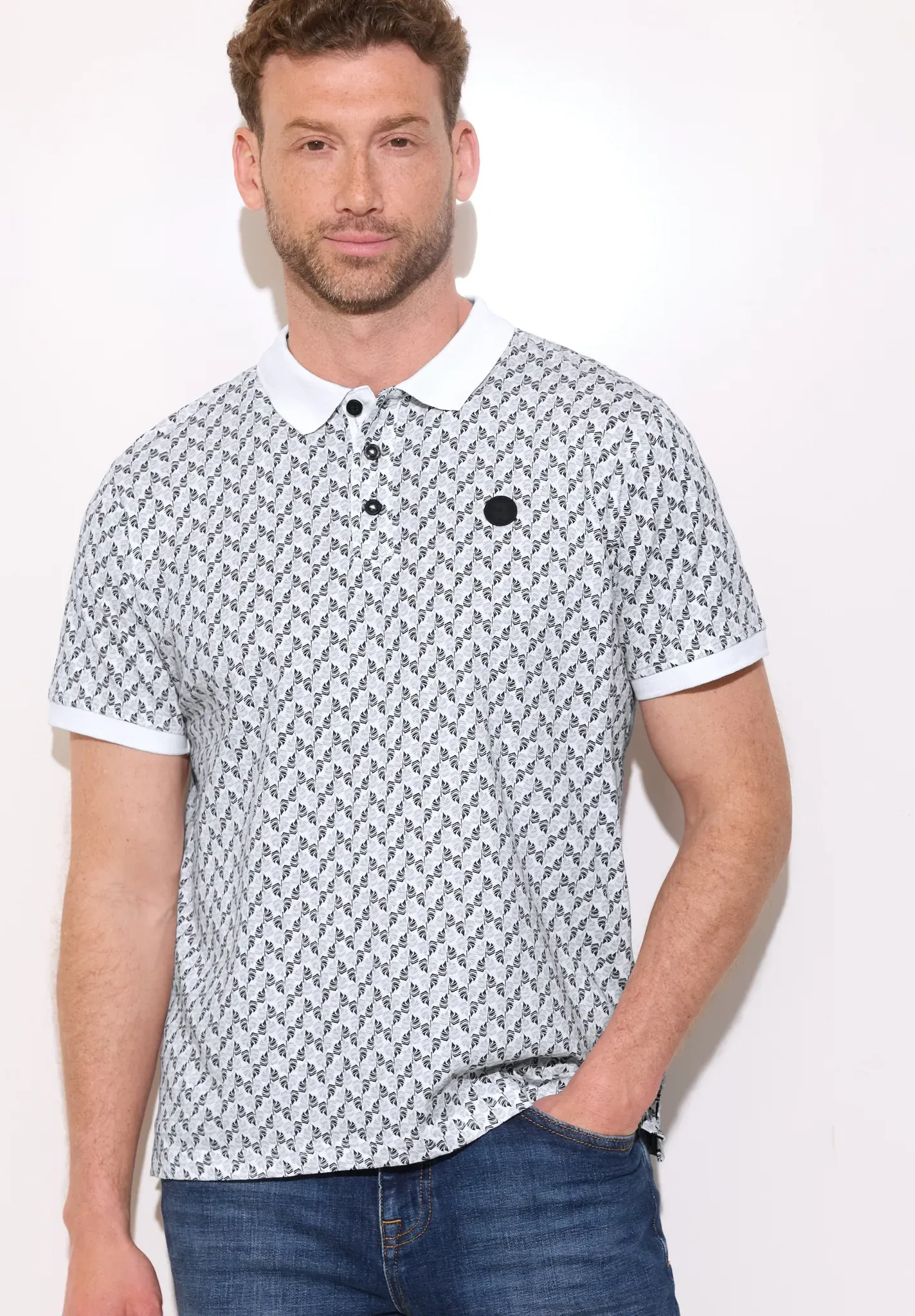 Poloshirt STREET ONE MEN, Herren, Gr. XL (44), hellweiß, Web, 100% Baumwolle, unifarben, normal 3/4-Länge, hoch geschlossener Ausschnitt, abgesteppt, Shirts, aus reiner Baumwolle