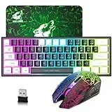 60% Kompakt Mini Gaming Kabellose Tastatur Und Maus Set - Schwarz Gemischt Weiß 2 in 1 USB Empfänger - Type-c Wiederaufladbar Beleuchtet Tastatur - Ergonomie Atmende Licht Maus Für PC Mac Laptop