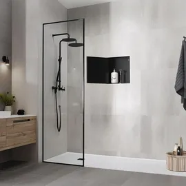 luxebath Duschnische Schwarz, Metall, Quadratisch, 30x10x30 cm, Badezimmer Baden & Duschen, Duschablagen
