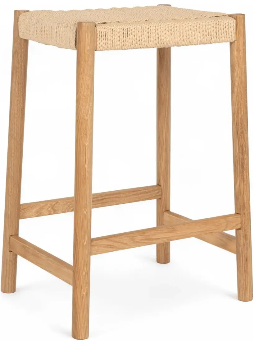 Barhocker Adina aus Eichenholz und Papiergarn, Natur/Beige