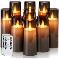 Homemory Grau Acryl Flackernde Flammenlose Kerzen, LED-Kerzen, Batteriebetriebene Kerzen mit Fernbedienung und Timer, Gefälschte Elektrische Kerzen, Home Decor, 9er-Set
