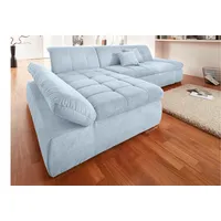 DOMO collection Ecksofa »NMoric XXL, B/T/H: 300/172/80cm, Revamierenabschluss L-Form«, wahlweise mit Bettfunktion und Armlehnverstel,lung blau