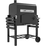 STILVORA Holzkohlegrill Metall Schwarz 124x66x112 cm mit Deckel, Smoker, Seitenablagen