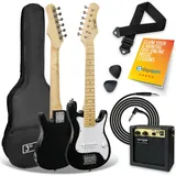 3rd Avenue 1/4-Größe E-Gitarren-Set für Anfänger - 5W tragbarer Verstärker, Kabel, Tasche, Plektren und Gurt - Schwarz/Weiß