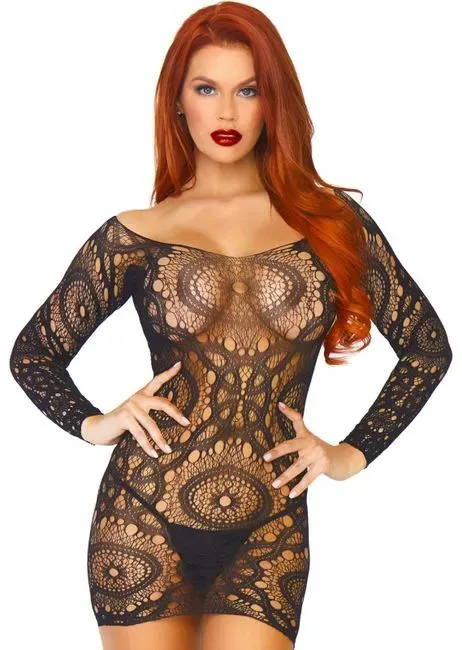 LEG AVENUE - SPITZEN-MINIKLEID MIT LANGEN RMELN, EINE GRÖSSE