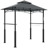 Outsunny Grillpavillon wasserdicht flammhemmend, mit Doppeldach,Seitenregalen, mit 0 Seitenteilen, (Gartenpavillon mit LED, Gartenlauben), mit UV-Schutz, aus Metall, 243 x 148 x 248 cm, für Party, BBQ, Grau grau