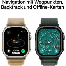 Apple Watch Ultra 2 GPS + Cellular 49 mm Titangehäuse schwarz, Alpine Loop Armband dunkelgrün S