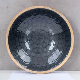 levandeo Schüssel 35cm Mango Holz Grau Perlmutt Emaille Schale Bowl Salatschüssel Deko - Braun