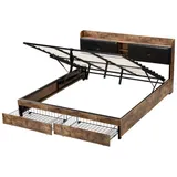 IDEASY Funktionsbett Metallbett im Vintage-Stil, 140/160/180 x 200 cm, Funktionsbetten, Lattenrost, Unterbettstauraum, 300 kg Belastbarkeit, ohne Matratze 140 cm x 200 cm