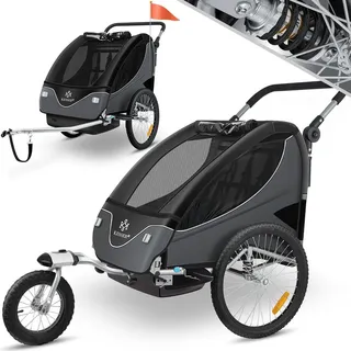 Kesser KESSER® Kinderanhänger Fahrradanhänger 360° Drehbar mit Federung 2in1 Joggerfunktion Kinderfahrradanhänger + 5-Punkt Gurt Jogger Fahrrad Anhänger für 1 bis 2 Kinder max. 40kg