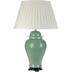 Licht-Erlebnisse Tischleuchte TYRION Seladongrün Elfenbein Keramik Stoff 1x E27 bis 60W LE57985