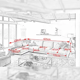 KAWOLA Wohnlandschaft U-Form Madeline Cord Longchair rechts steingrau