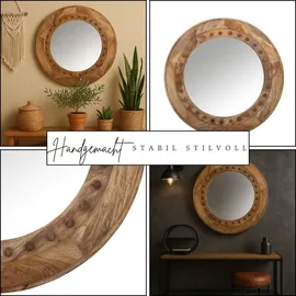 Marrakesch Orient & Mediterran Interior Wandspiegel Ablona 90cm - Skandinavischer Spiegel rund aus Holz