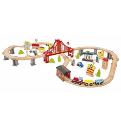 Coemo Spielzeugeisenbahn-Set, Holzeisenbahn 70 Teile Starter-Set Erweiterungs-Set beige