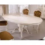 Casa Padrino Luxus Barock Esstisch Creme / Silber - Ovaler ausziehbarer Massivholz Esszimmertisch im Barockstil - Barock Esszimmer Möbel - Luxus Qualität - Made in Italy